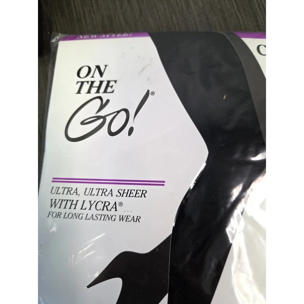 On the Go! Lycra Ultra Sheer‎ Control Top Pantyhose Jet Black Size 3 New